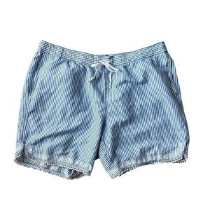 Talbots Women's Plus 1X Blue Pinstripe Shorts Embroidered Trim Linen Blend